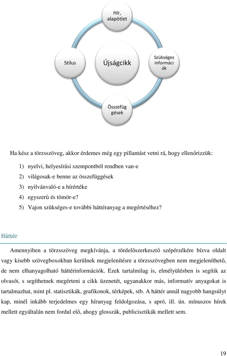 Háttér Amennyiben a törzsszöveg megkívánja, a tördelőszerkesztő szépérzékére bízva oldalt vagy kisebb szövegboxokban kerülnek megjelenítésre a törzsszövegben nem megjeleníthető, de nem elhanyagolható