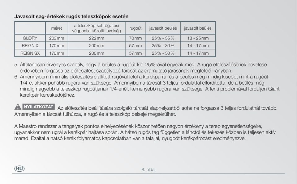 A rugó előfeszítésének növelése érdekében forgassa az előfeszítést szabályozó tárcsát az óramutató járásának megfelelő irányban. 6.