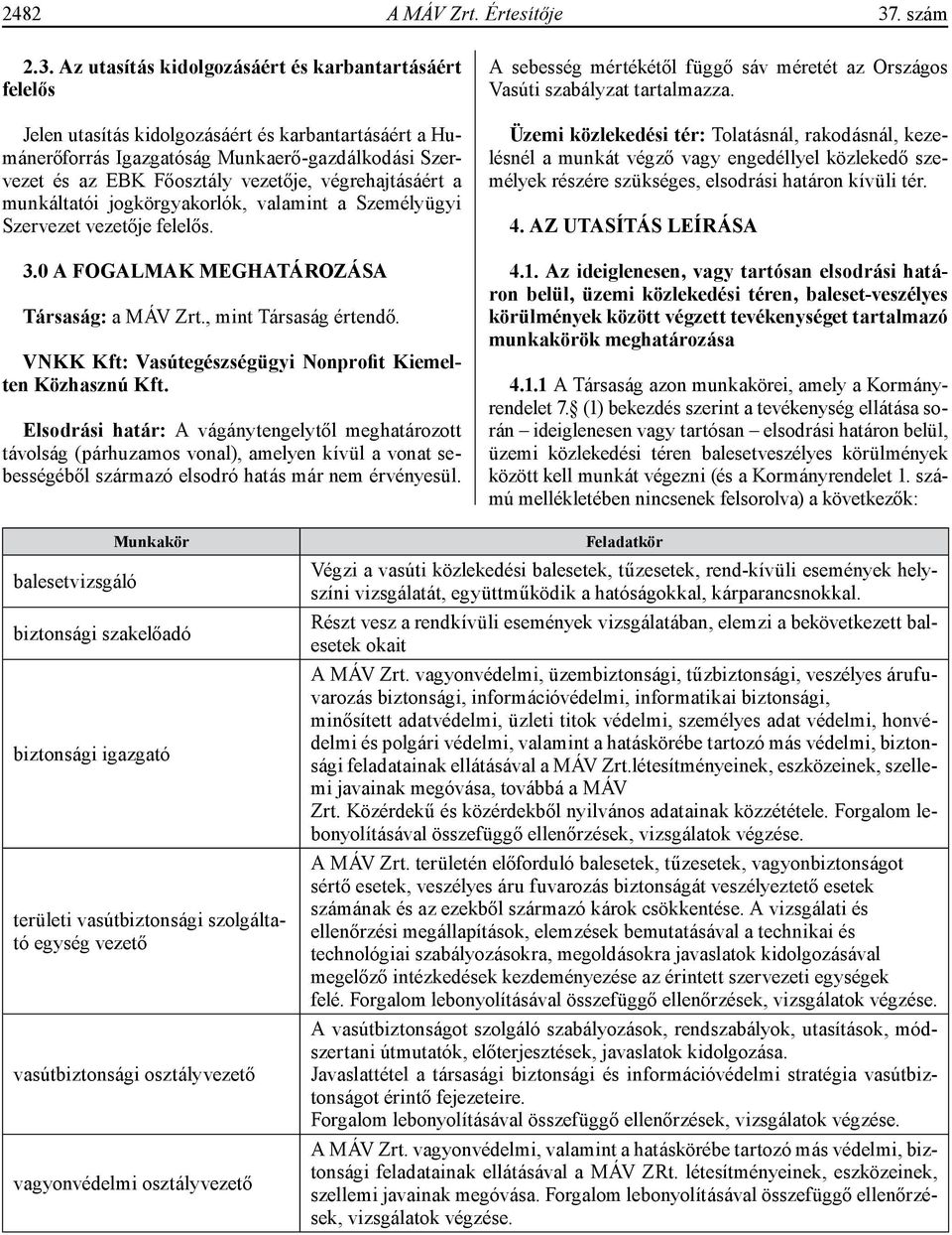 Az utasítás kidolgozásáért és karbantartásáért felelős Jelen utasítás kidolgozásáért és karbantartásáért a Humánerőforrás Igazgatóság Munkaerő-gazdálkodási Szervezet és az EBK Főosztály vezetője,