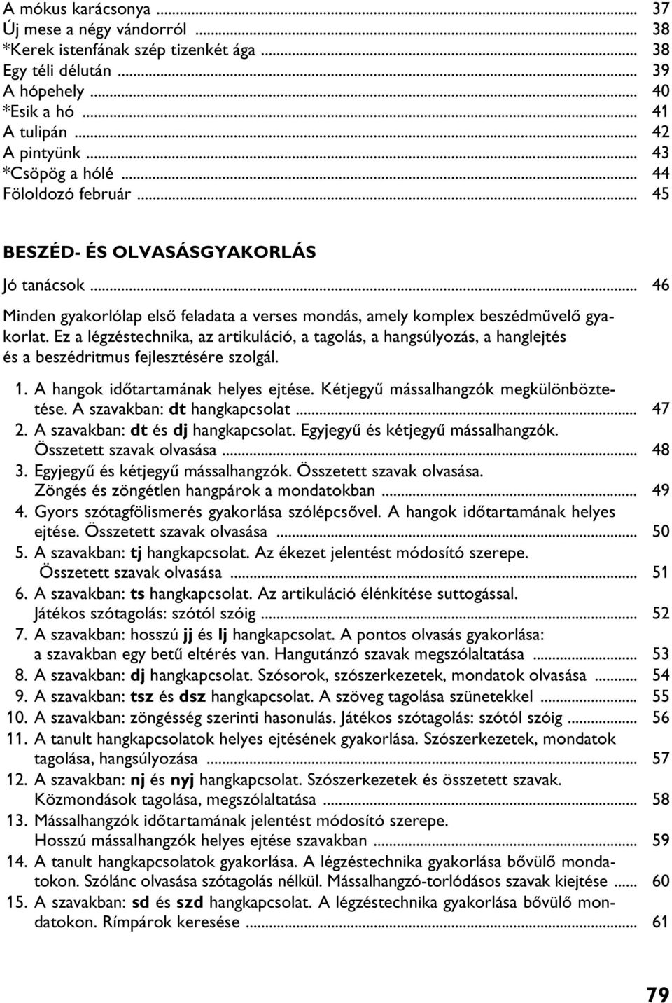 Ez a légzéstechnika, az artikuláció, a tagolás, a hangsúlyozás, a hanglejtés és a beszédritmus fejlesztésére szolgál. 1. A hangok idõtartamának helyes ejtése. Kétjegyû mássalhangzók megkülönböztetése.