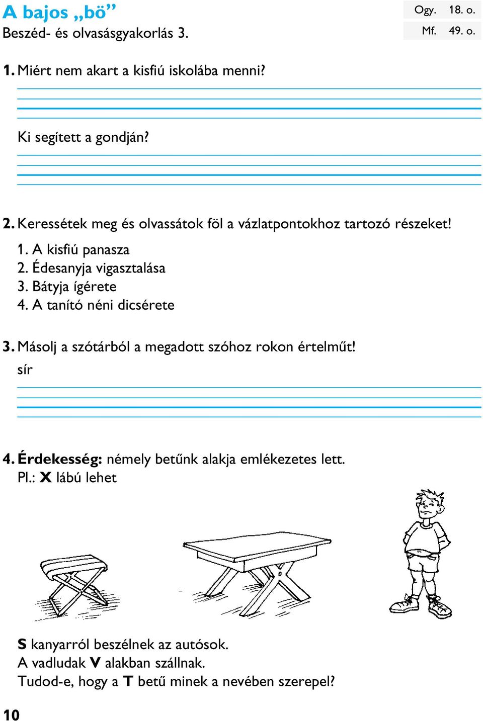 A tanító néni dicsérete 3. Másolj a szótárból a megadott szóhoz rokon értelmût! sír 4. Érdekesség: némely betûnk alakja emlékezetes lett.