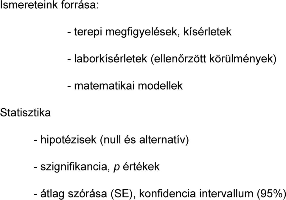 modellek Statisztika - hipotézisek (null és alternatív) -