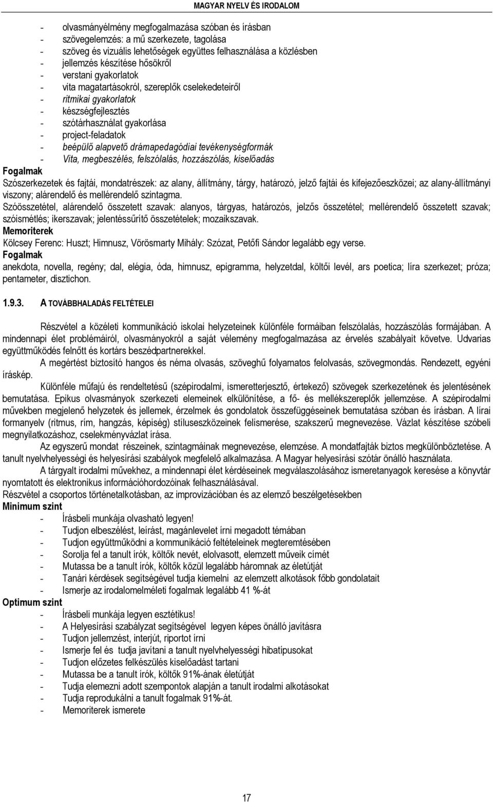 alapvető drámapedagódiai tevékenységformák - Vita, megbeszélés, felszólalás, hozzászólás, kiselőadás Fogalmak Szószerkezetek és fajtái, mondatrészek: az alany, állítmány, tárgy, határozó, jelző