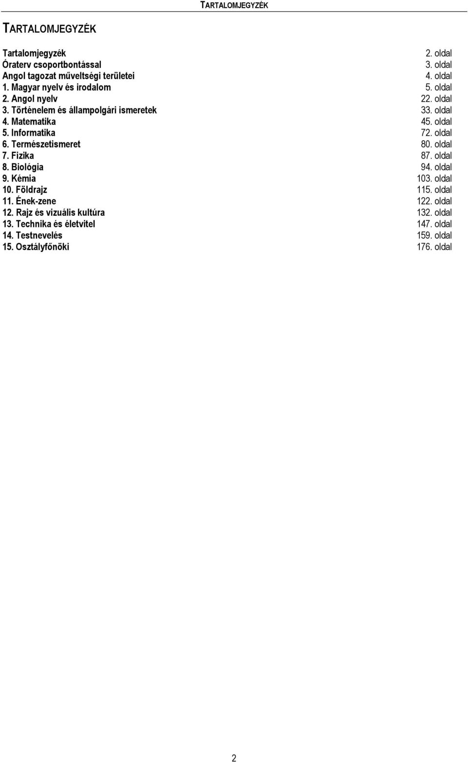 Informatika 72. oldal 6. Természetismeret 80. oldal 7. Fizika 87. oldal 8. Biológia 94. oldal 9. Kémia 103. oldal 10. Földrajz 115. oldal 11.