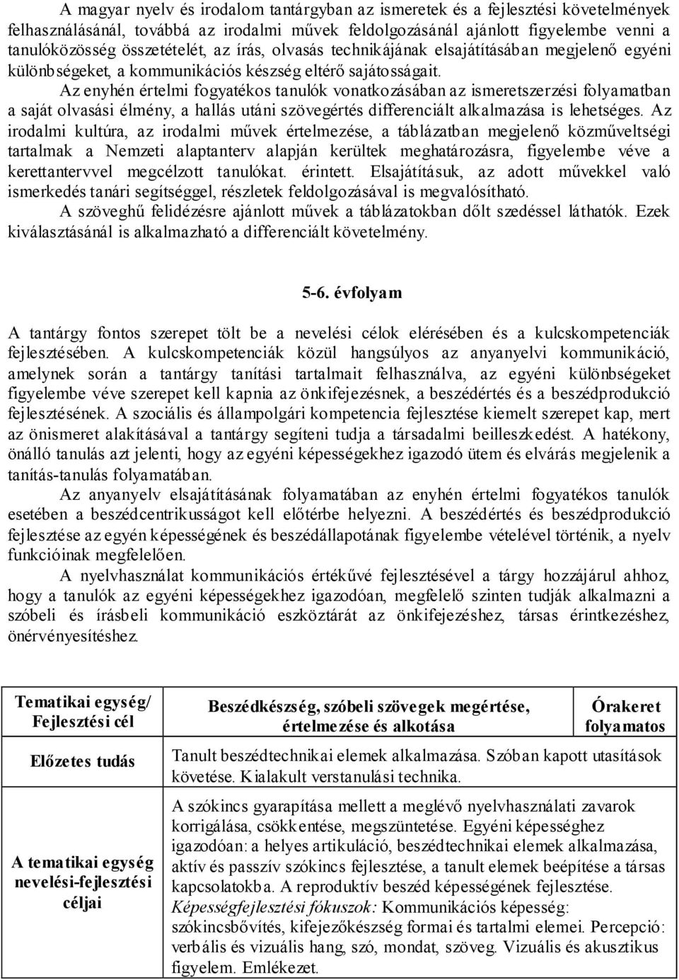 Az enyhén értelmi fogyatékos tanulók vonatkozásában az ismeretszerzési folyamatban a saját olvasási élmény, a hallás utáni szövegértés differenciált alkalmazása is lehetséges.