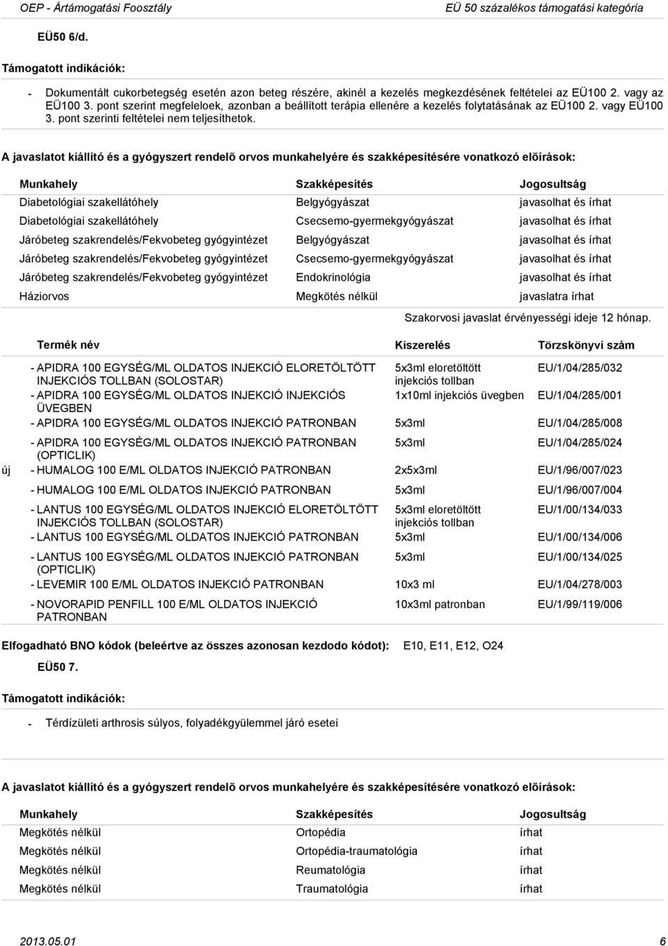 Diabetológiai szakellátóhely Belgyógyászat javasolhat és írhat Diabetológiai szakellátóhely Csecsemogyermekgyógyászat javasolhat és írhat Járóbeteg szakrendelés/fekvobeteg gyógyintézet Belgyógyászat