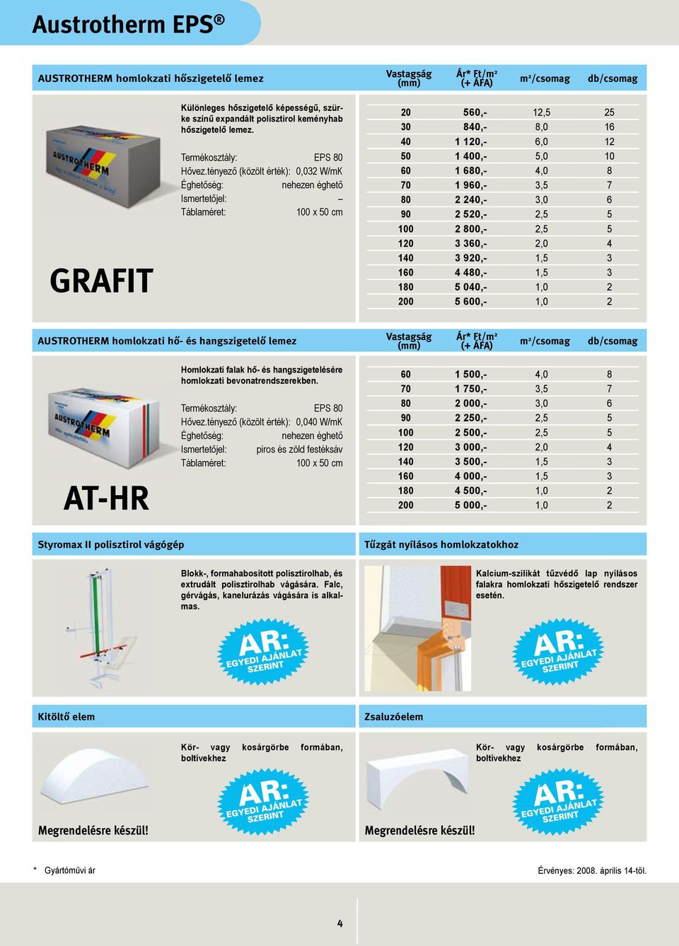 100 2 800,- 2,5 5 120 3 360,- 2,0 4 140 3 920,- 1,5 3 160 4 480,- 1,5 3 180 5 040,- 1,0 2 200 5 600,- 1,0 2 AUSTROTHERM homlokzati hő- és hangszigetelő lemez AT-HR Homlokzati falak hő- és