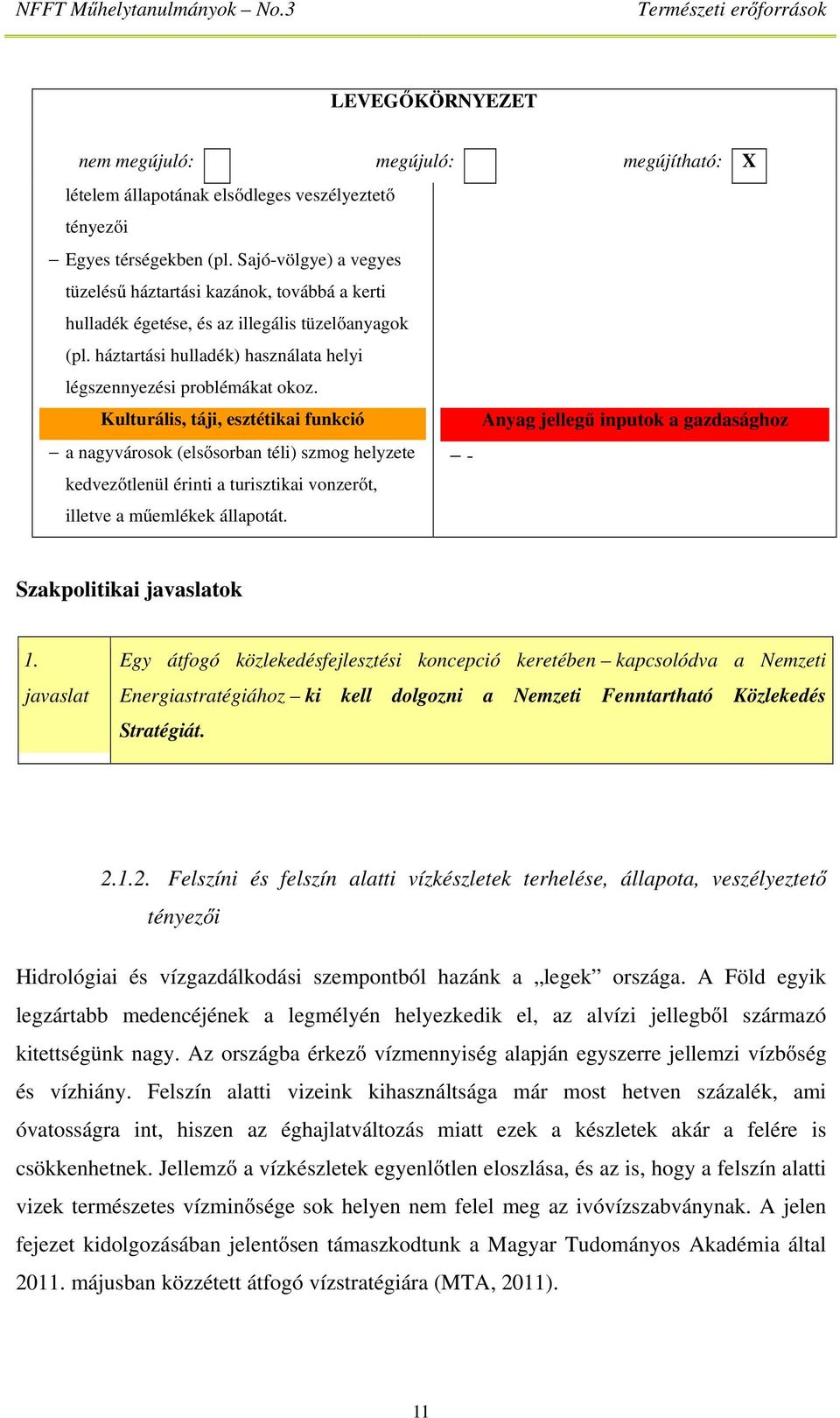 Kulturális, táji, esztétikai funkció Anyag jellegű inputok a gazdasághoz a nagyvárosok (elsősorban téli) szmog helyzete - kedvezőtlenül érinti a turisztikai vonzerőt, illetve a műemlékek állapotát.