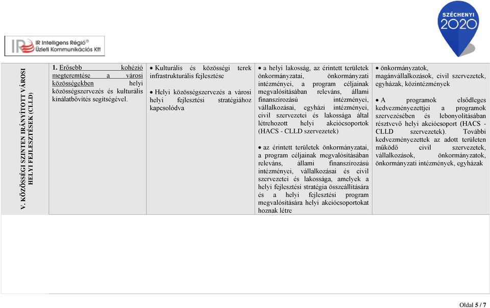 önkormányzati intézményei, a program céljainak megvalósításában releváns, állami finanszírozású intézményei, vállalkozásai, egyházi intézményei, civil szervezetei és lakossága által létrehozott helyi