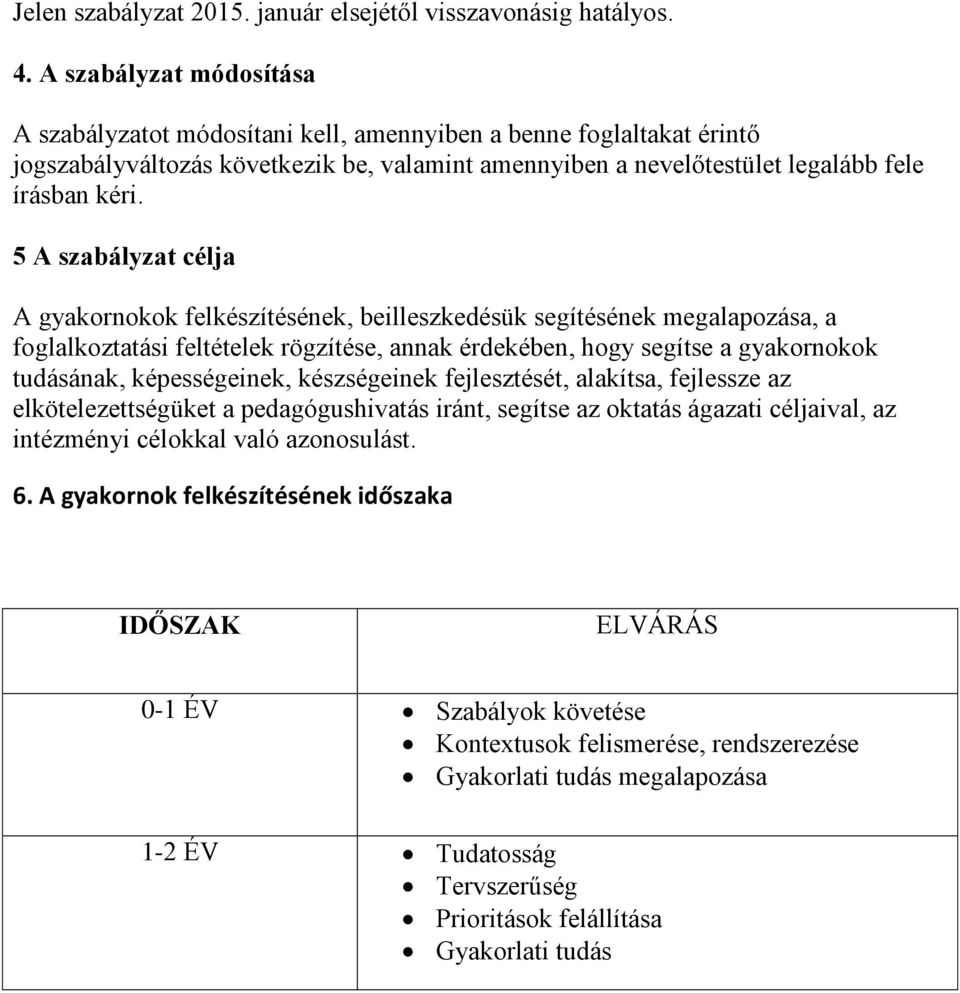 5 A szabályzat célja A gyakornokok felkészítésének, beilleszkedésük segítésének megalapozása, a foglalkoztatási feltételek rögzítése, annak érdekében, hogy segítse a gyakornokok tudásának,