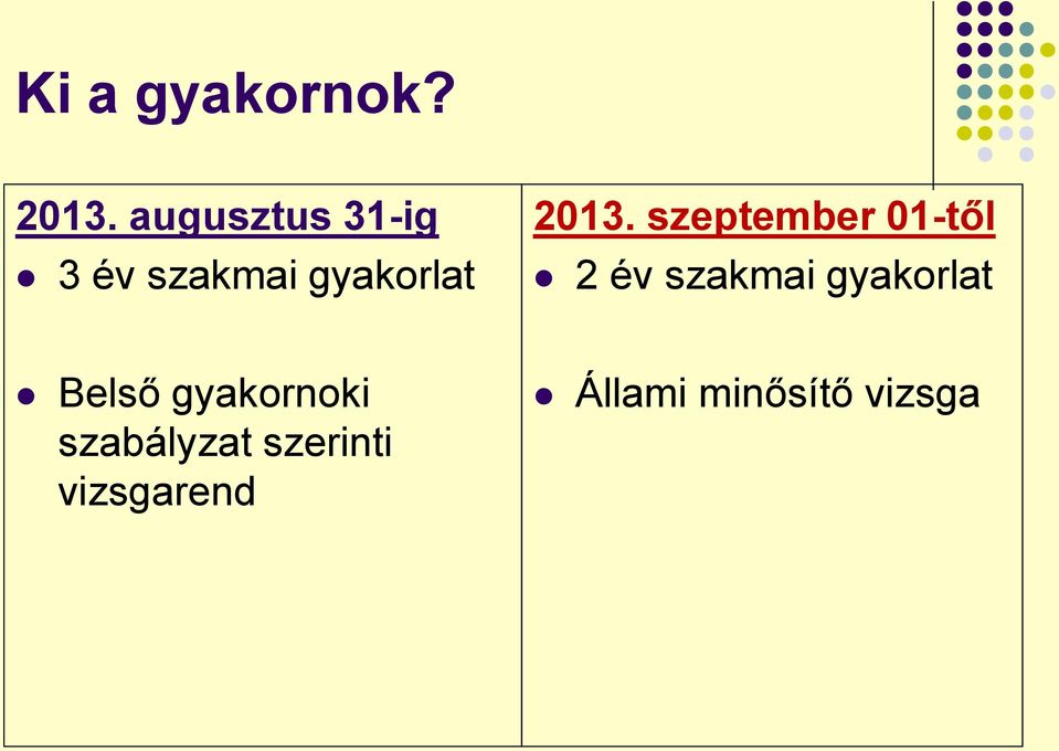 szeptember 01-től 2 év szakmai gyakorlat