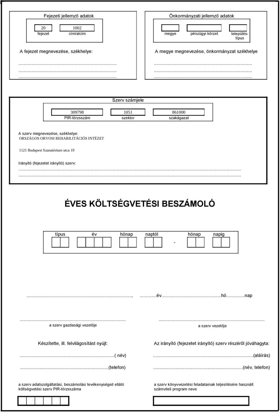 ..... ÉVES KÖLTSÉGVETÉSI BESZÁMOLÓ típus év hónap naptól hónap napig -...,...év...hó...nap...... a szerv gazdasági vezetője a szerv vezetője Készítette, ill.