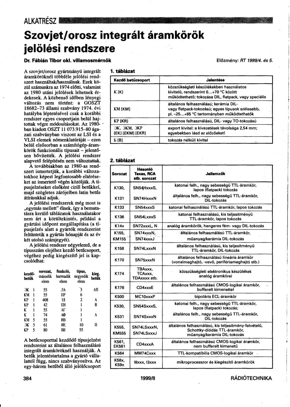 A közbenső időben lényegi változás nem történt: a GOSZT 18682-73 állami szabvány 1974. évi hatályba léptetésével csak a korábbi rendszer egyes csoportjain belül hajtottak végre módosításokat.