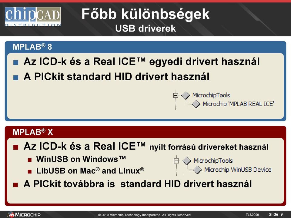 drivereket használ WinUSB on Windows LibUSB on Mac and Linux A PICkit továbbra is