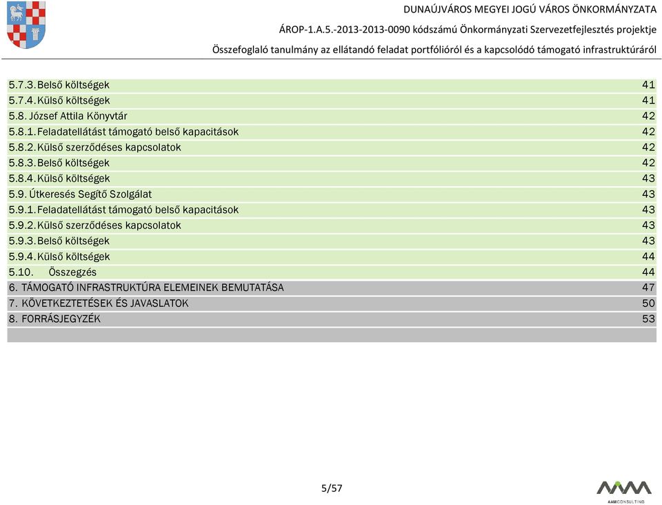 Feladatellátást támogató belső kapacitások 43 5.9.2. Külső szerződéses kapcsolatok 43 5.9.3. Belső költségek 43 5.9.4. Külső költségek 44 5.