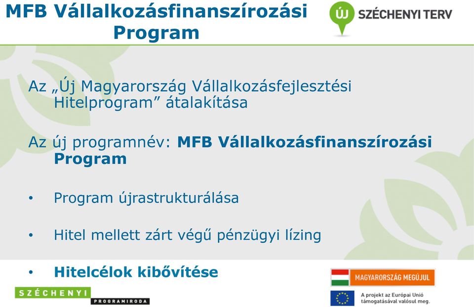 programnév: MFB Vállalkozásfinanszírozási Program Program