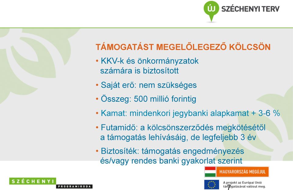 + 3-6 % Futamidő: a kölcsönszerződés megkötésétől a támogatás lehívásáig, de