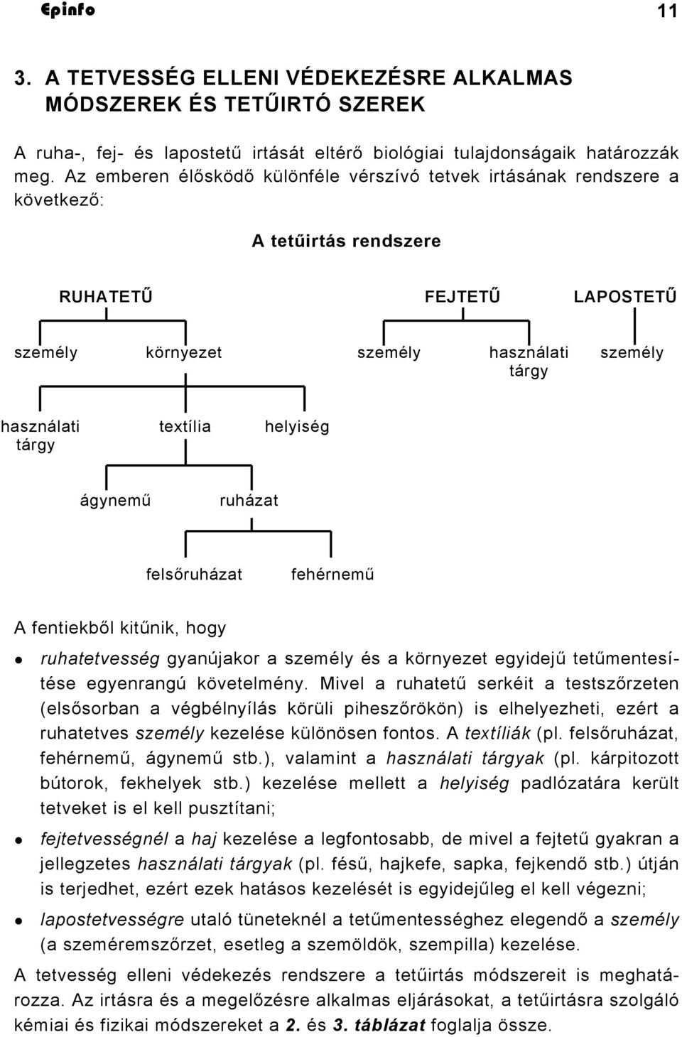 helyiség tárgy ágynemű ruházat felsőruházat fehérnemű A fentiekből kitűnik, hogy ruhatetvesség gyanújakor a személy és a környezet egyidejű tetűmentesítése egyenrangú követelmény.