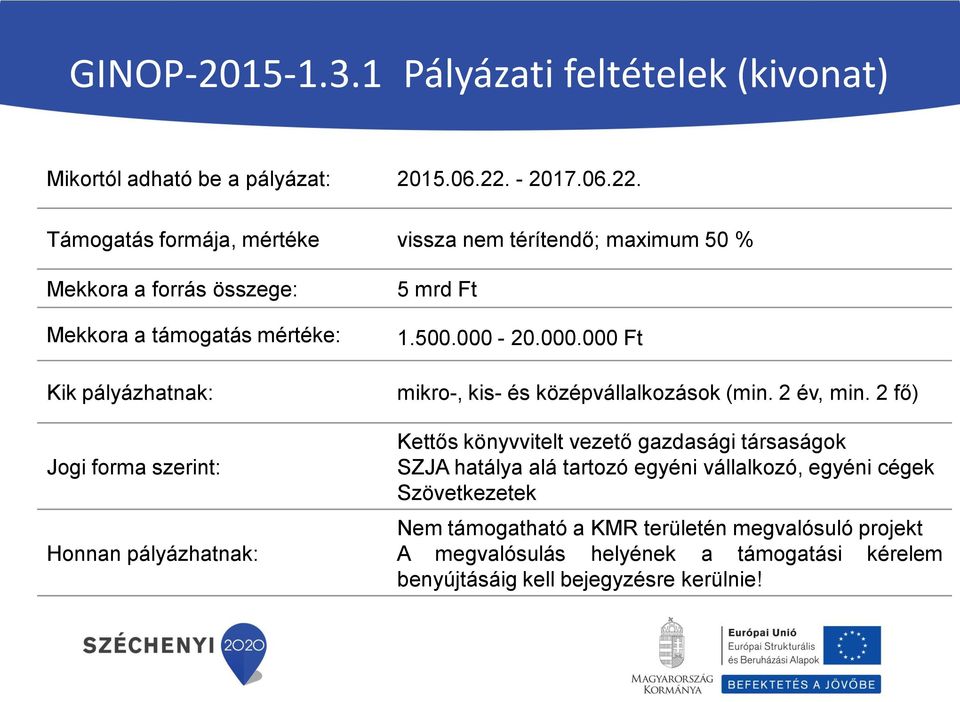 Támogatás formája, mértéke vissza nem térítendő; maximum 50 % Mekkora a forrás összege: Mekkora a támogatás mértéke: Kik pályázhatnak: Jogi forma szerint: