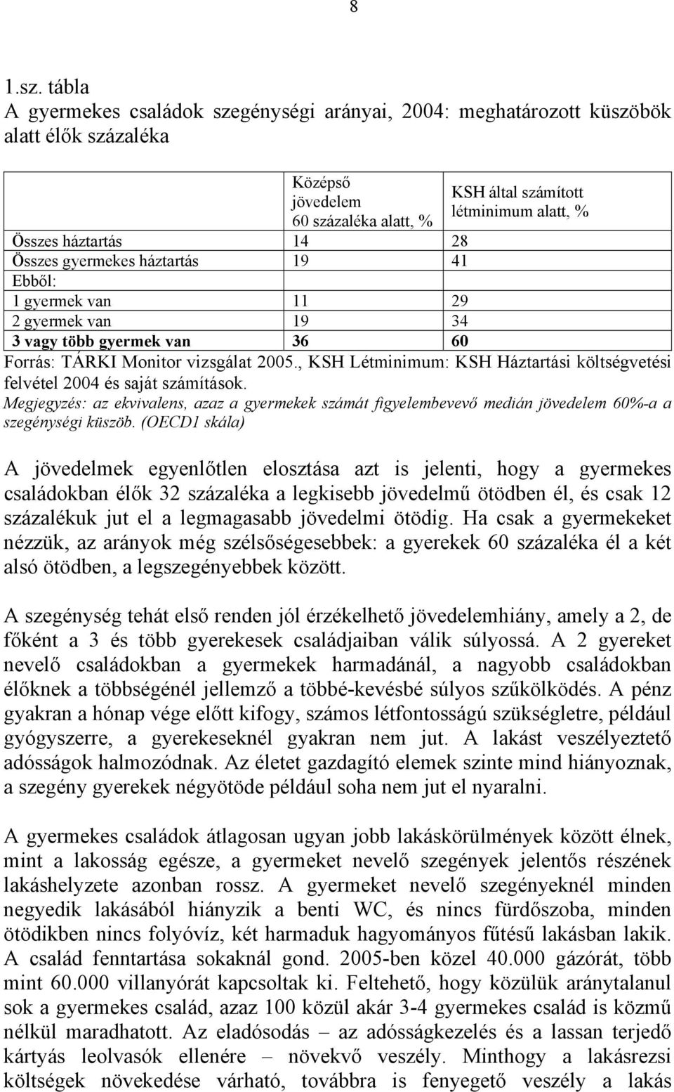 28 Összes gyermekes háztartás 19 41 Ebből: 1 gyermek van 11 29 2 gyermek van 19 34 3 vagy több gyermek van 36 60 Forrás: TÁRKI Monitor vizsgálat 2005.