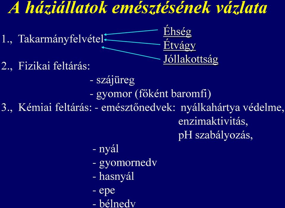 , Fizikai feltárás: - szájüreg - gyomor (főként baromfi) 3.