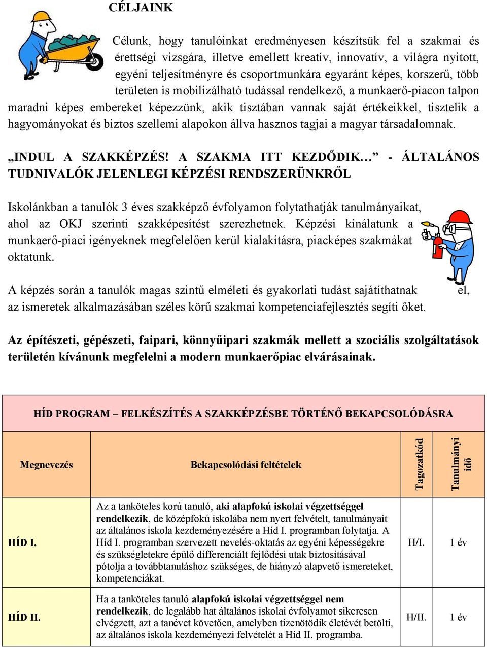 biztos szellemi alapokon állva hasznos tagjai a magyar társadalomnak. INDUL A SZAKKÉPZÉS!