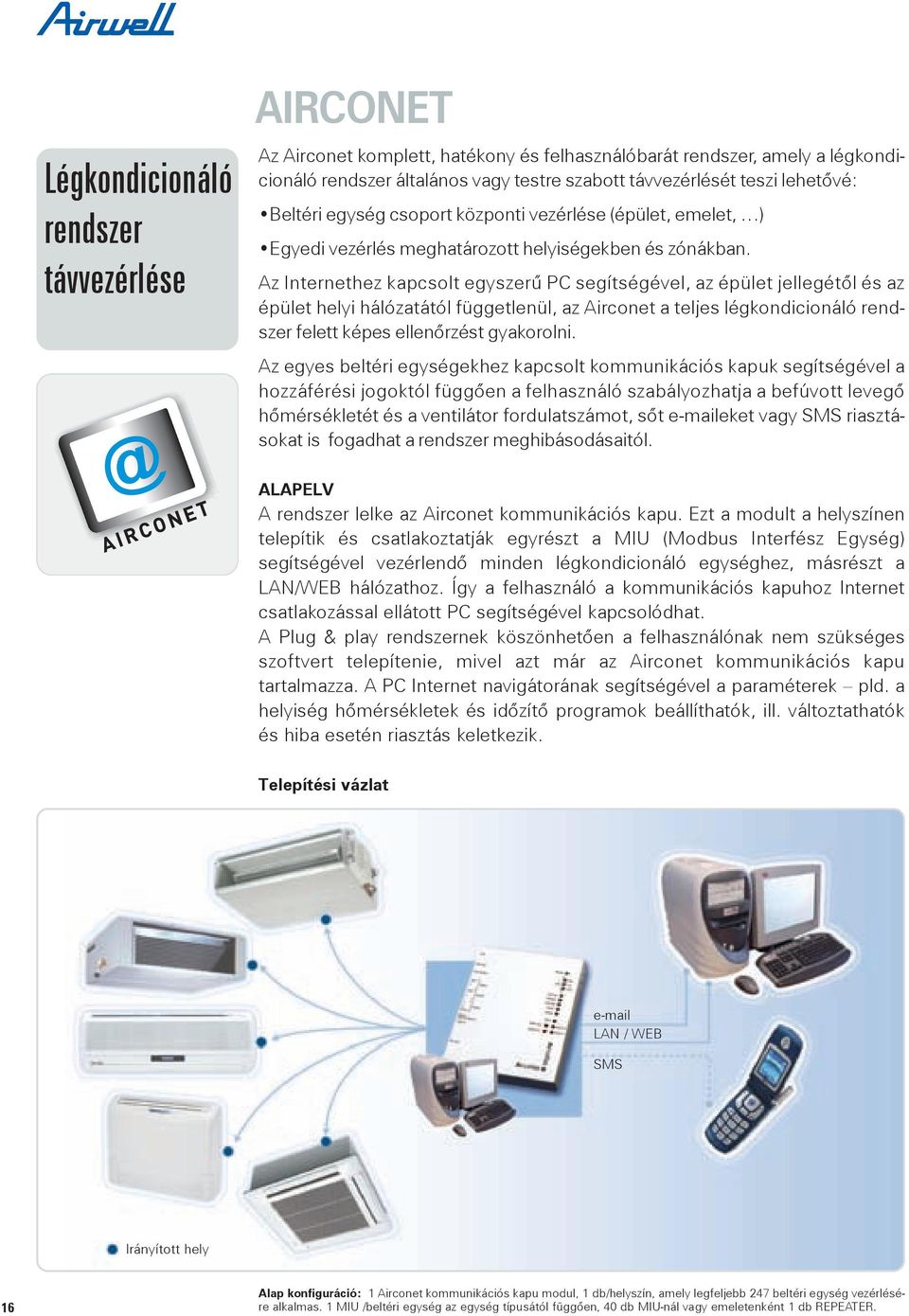 Az Internethez kapcsolt egyszerû PC segítségével, az épület jellegétõl és az épület helyi hálózatától függetlenül, az Airconet a teljes légkondicionáló rendszer felett képes ellenõrzést gyakorolni.