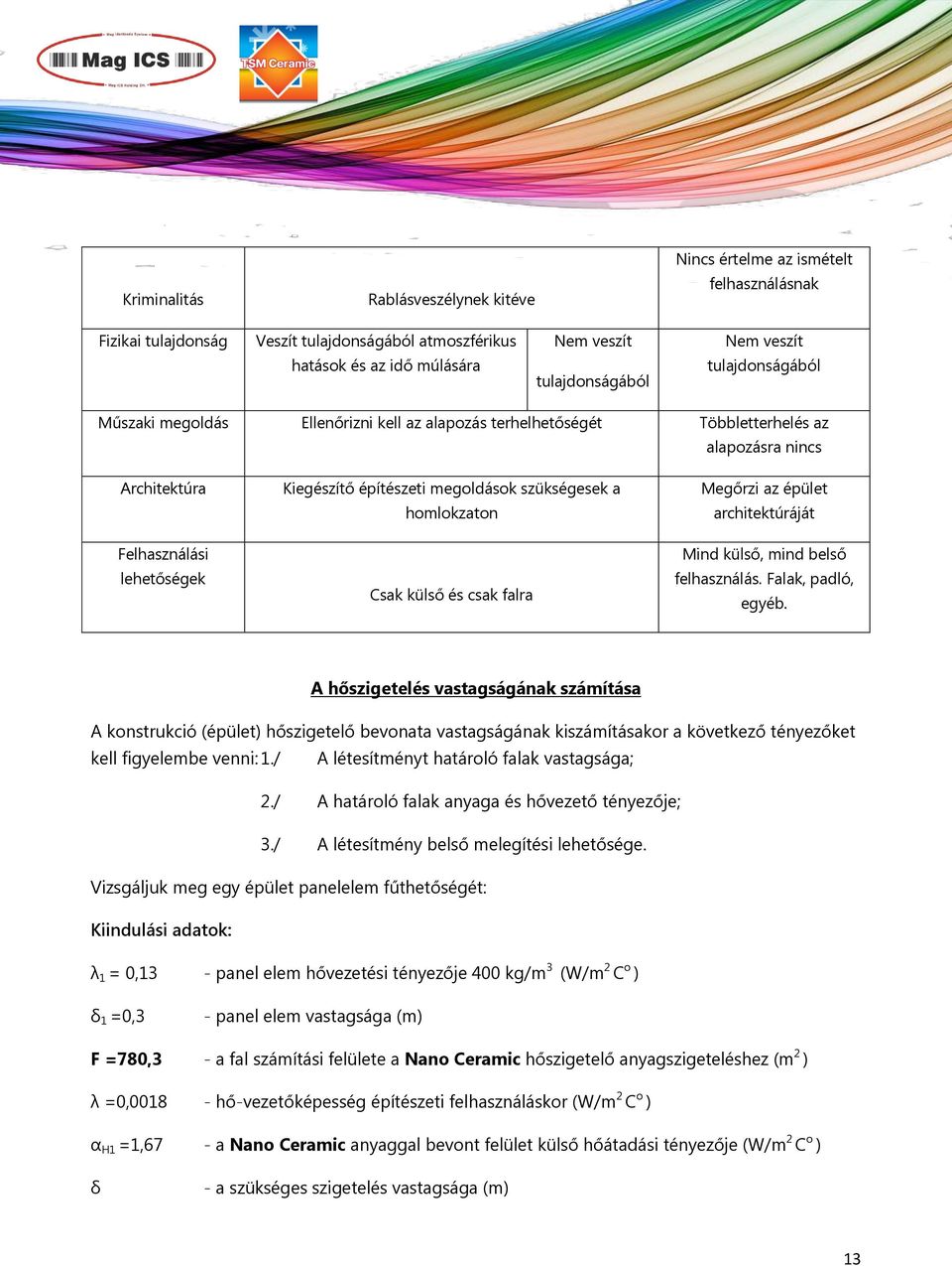 megoldások szükségesek a homlokzaton Csak külső és csak falra Megőrzi az épület architektúráját Mind külső, mind belső felhasználás. Falak, padló, egyéb.