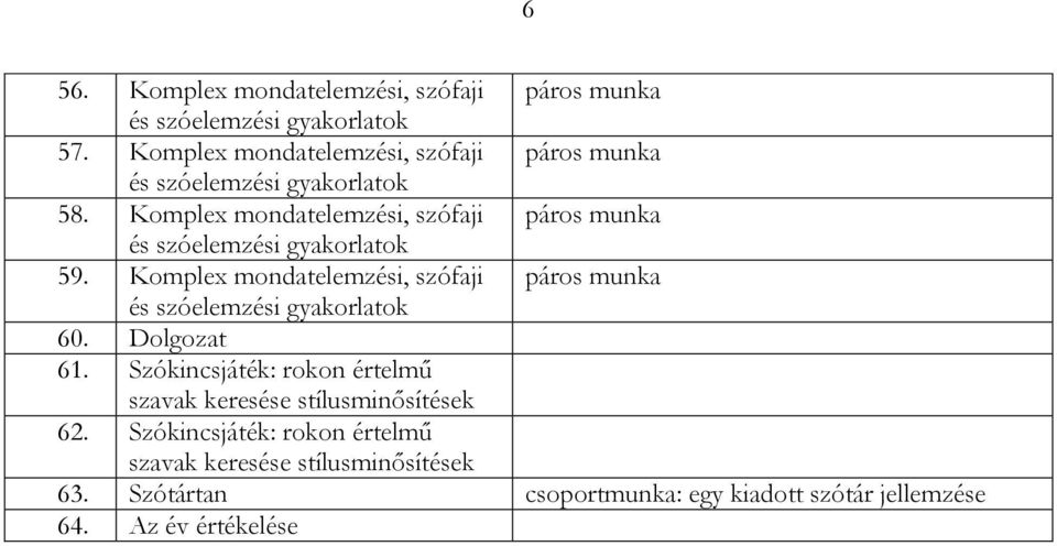 Dolgozat 61. Szókincsjáték: rokon értelmű szavak keresése stílusminősítések 62.