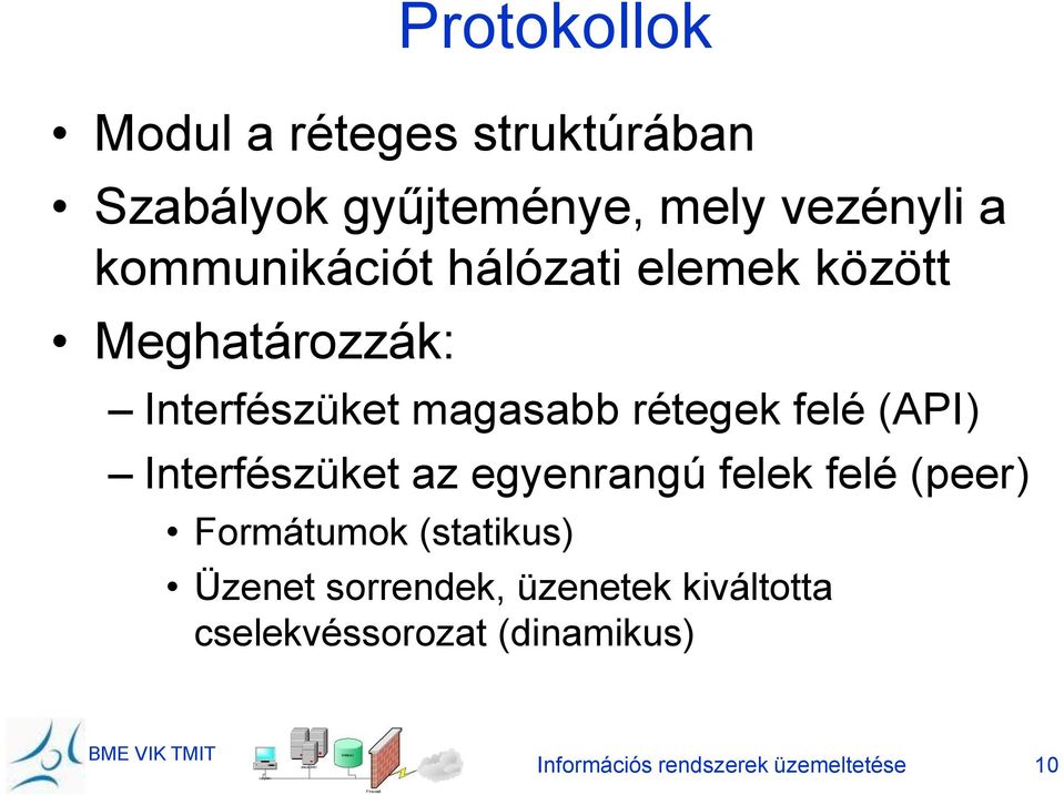 felé (API) Interfészüket az egyenrangú felek felé (peer) Formátumok (statikus) Üzenet