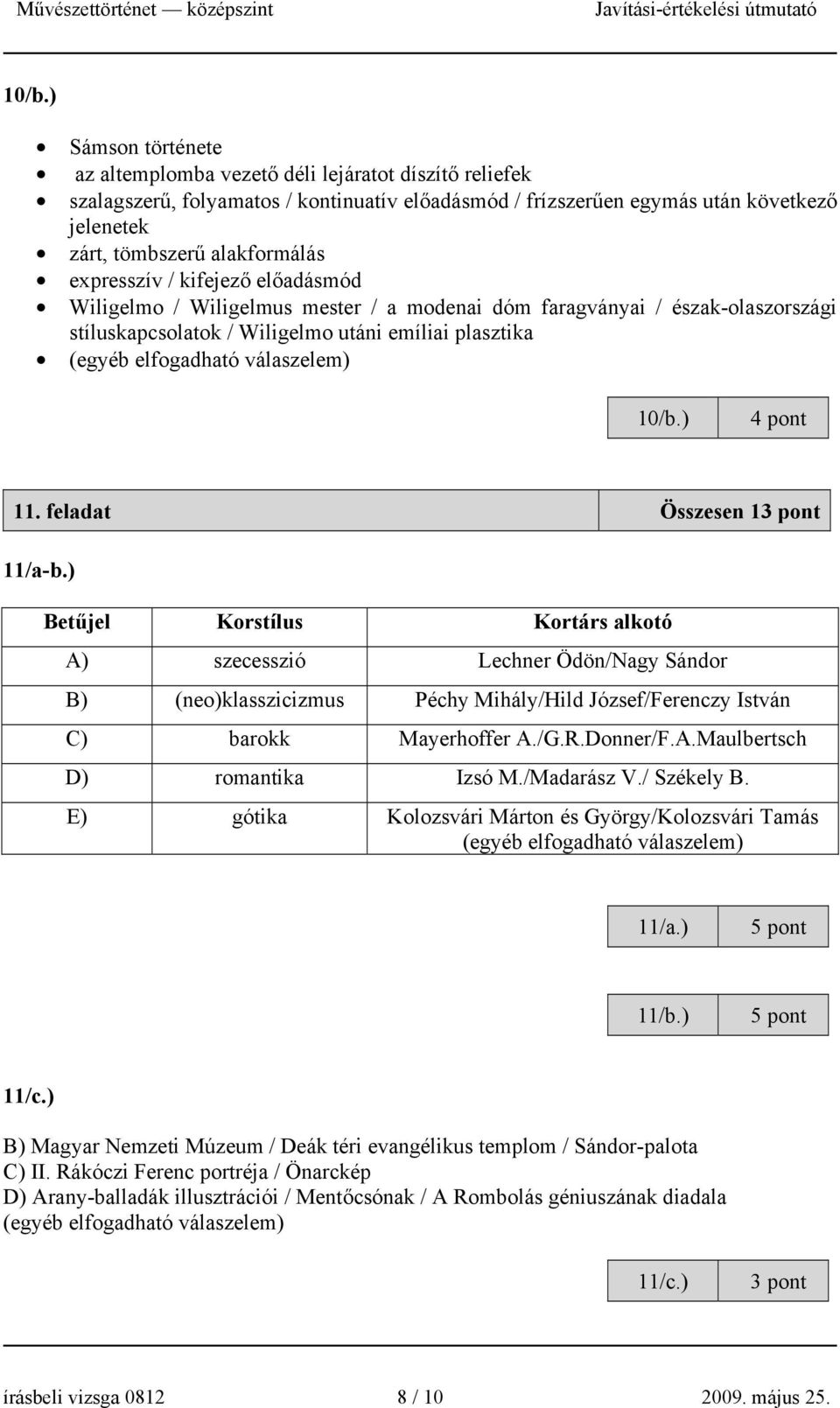 válaszelem) 10/b.) 4 pont 11. feladat Összesen 1 11/a-b.