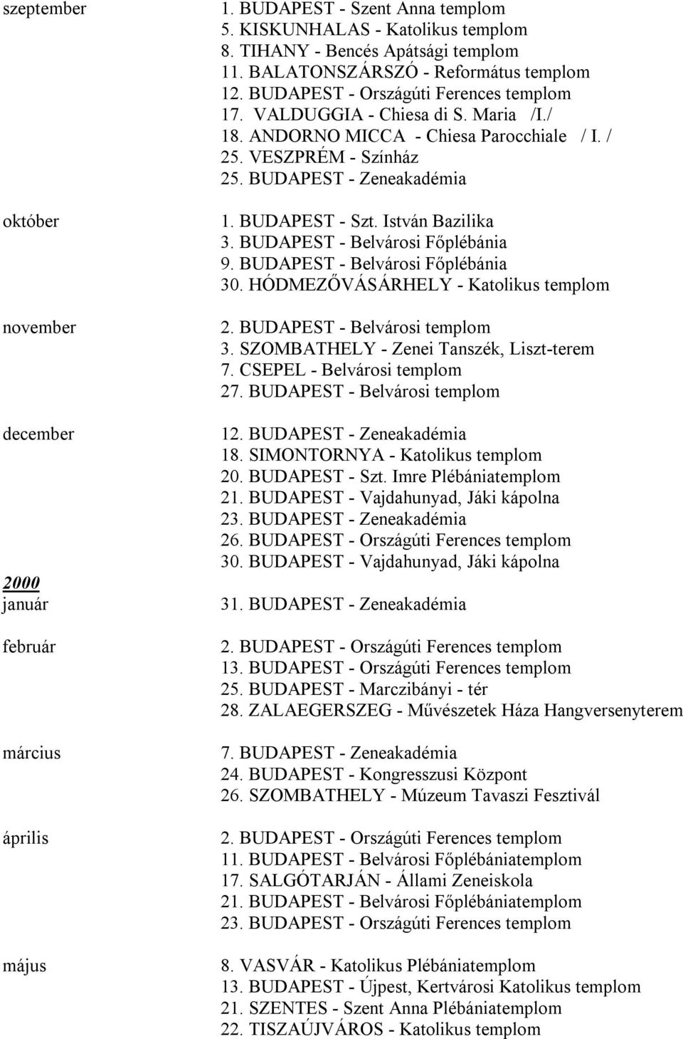 BUDAPEST - Zeneakadémia 1. BUDAPEST - Szt. István Bazilika 3. BUDAPEST - Belvárosi Főplébánia 9. BUDAPEST - Belvárosi Főplébánia 30. HÓDMEZŐVÁSÁRHELY - Katolikus templom 2.