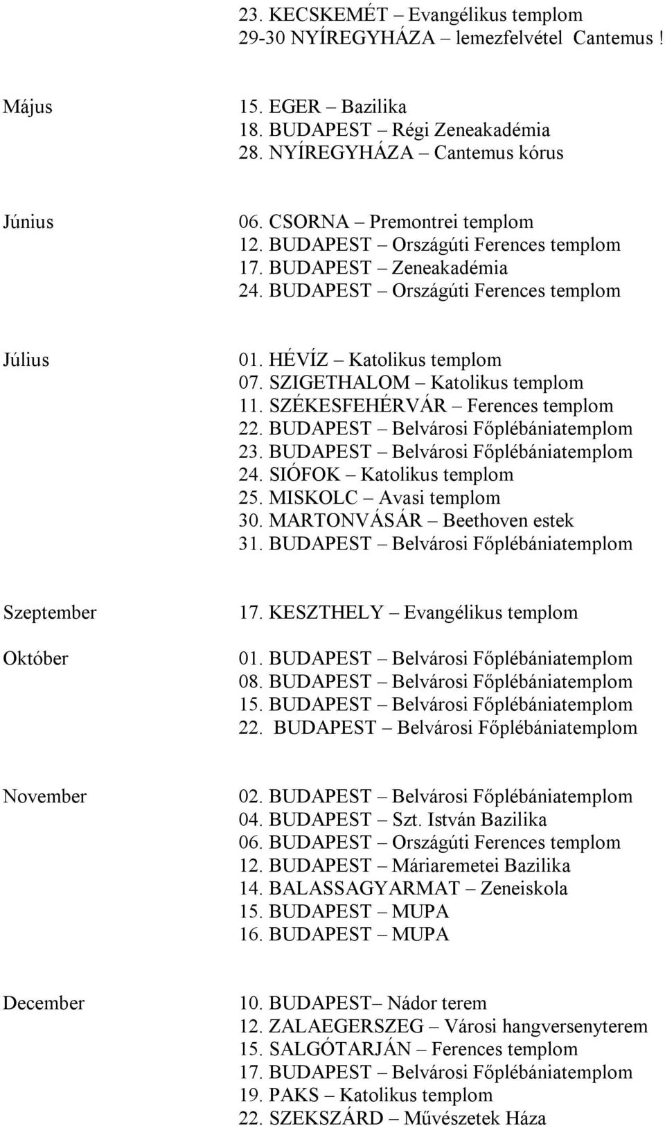 SZIGETHALOM Katolikus templom 11. SZÉKESFEHÉRVÁR Ferences templom 22. BUDAPEST Belvárosi Főplébániatemplom 23. BUDAPEST Belvárosi Főplébániatemplom 24. SIÓFOK Katolikus templom 25.