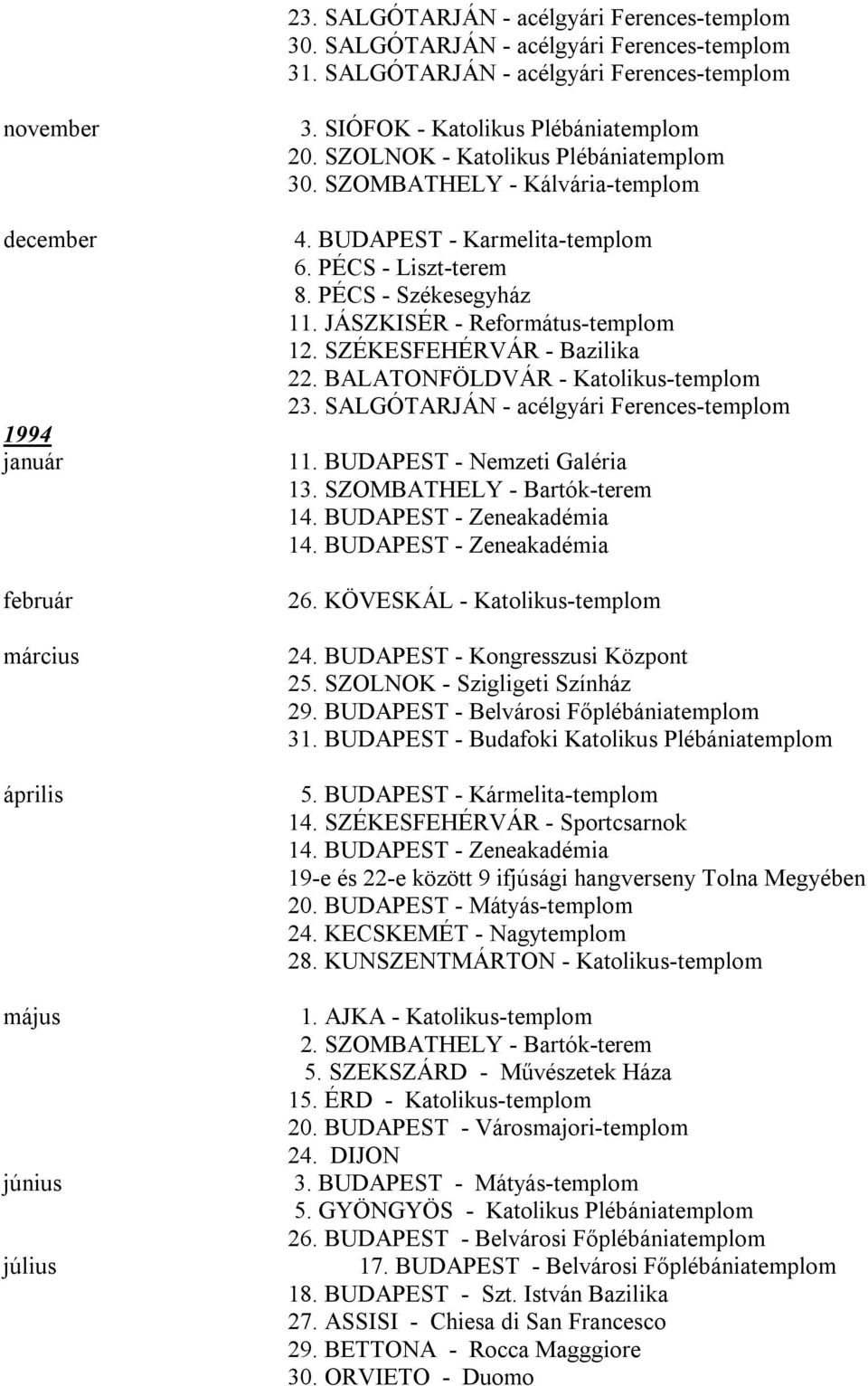 JÁSZKISÉR - Református-templom 12. SZÉKESFEHÉRVÁR - Bazilika 22. BALATONFÖLDVÁR - Katolikus-templom 23. SALGÓTARJÁN - acélgyári Ferences-templom 11. BUDAPEST - Nemzeti Galéria 13.