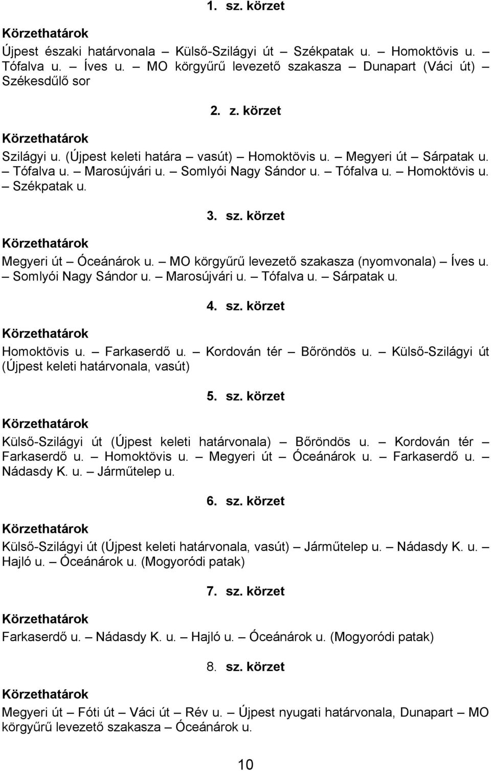 MO körgyűrű levezető szakasza (nyomvonala) Íves u. Somlyói Nagy Sándor u. Marosújvári u. Tófalva u. Sárpatak u. 4. sz. körzet Homoktövis u. Farkaserdő u. Kordován tér Bőröndös u.