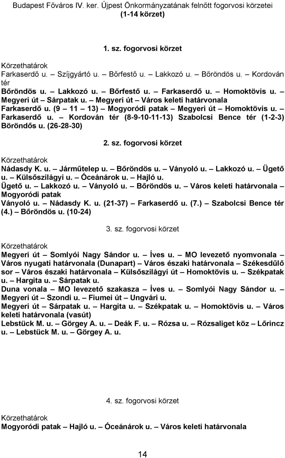 Farkaserdő u. Kordován tér (8-9-10-11-13) Szabolcsi Bence tér (1-2-3) Böröndős u. (26-28-30) 2. sz. fogorvosi körzet Nádasdy K. u. Járműtelep u. Bőröndös u. Ványoló u. Lakkozó u. Ügető u.