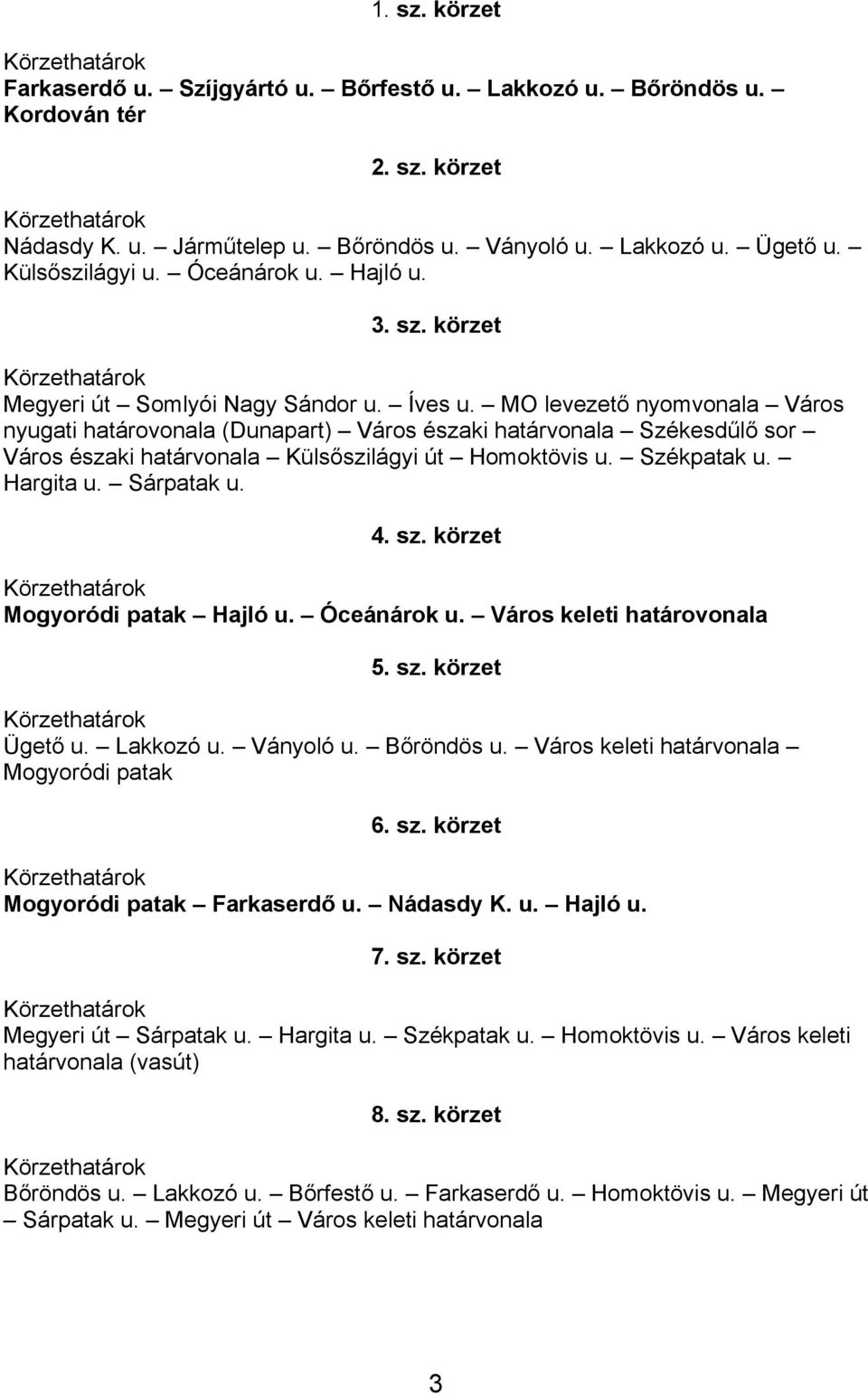 MO levezető nyomvonala Város nyugati határovonala (Dunapart) Város északi határvonala Székesdűlő sor Város északi határvonala Külsőszilágyi út Homoktövis u. Székpatak u. Hargita u. Sárpatak u. 4. sz.