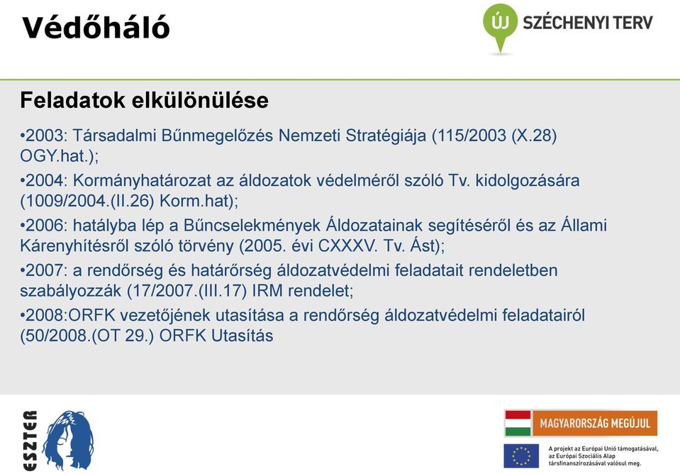 hat); 2006: hatályba lép a Bűncselekmények Áldozatainak segítéséről és az Állami Kárenyhítésről szóló törvény (2005. évi CXXXV. Tv.