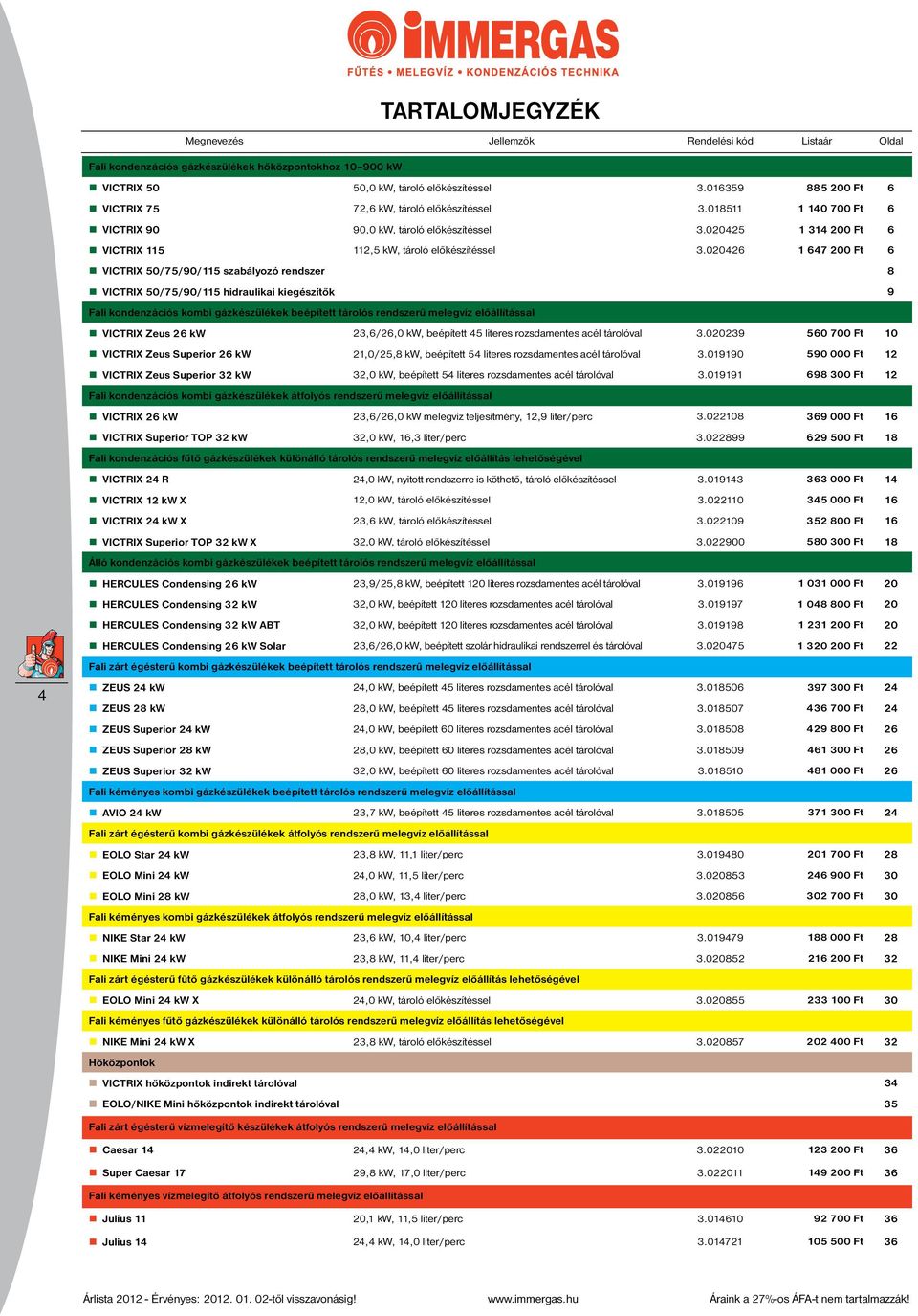 020426 1 647 200 Ft 6 VICTRIX 50/75/90/115 szabályozó rendszer 8 VICTRIX 50/75/90/115 hidraulikai kiegészítők 9 Fali kondenzációs kombi gázkészülékek beépített tárolós rendszerű melegvíz