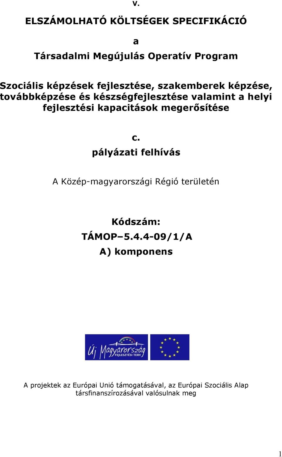 kapacitások megerősítése c. pályázati felhívás A Közép-magyarországi Régió területén Kódszám: TÁMOP 5.4.
