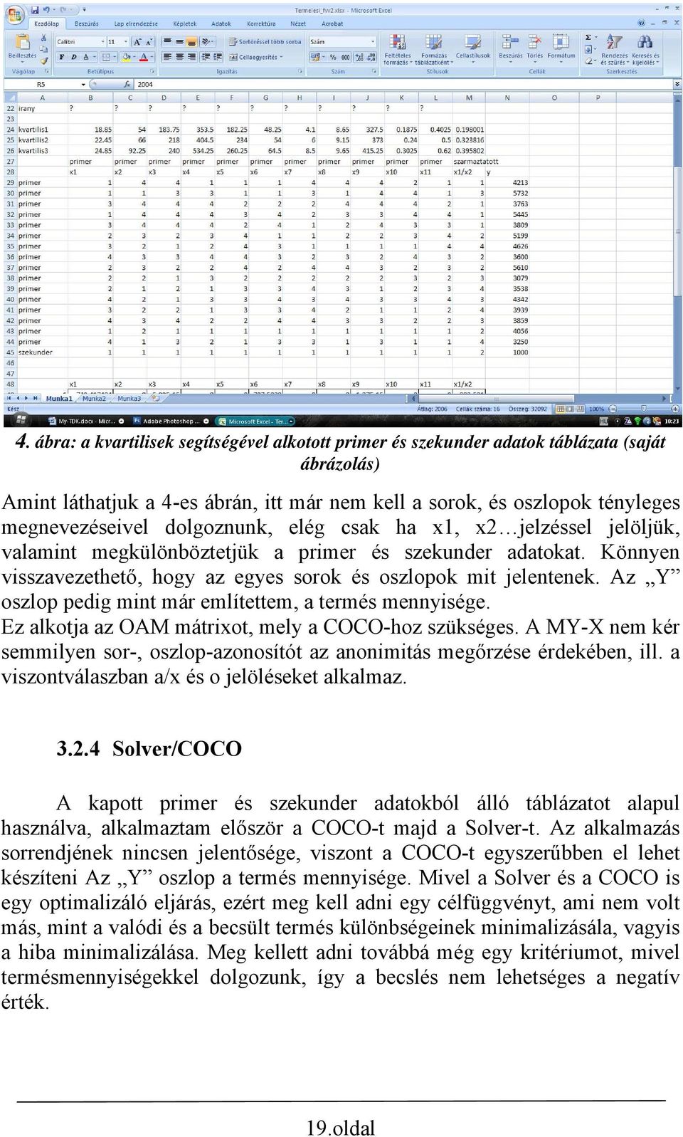 Az Y oszlop pedig mint már említettem, a termés mennyisége. Ez alkotja az OAM mátrixot, mely a COCO-hoz szükséges.