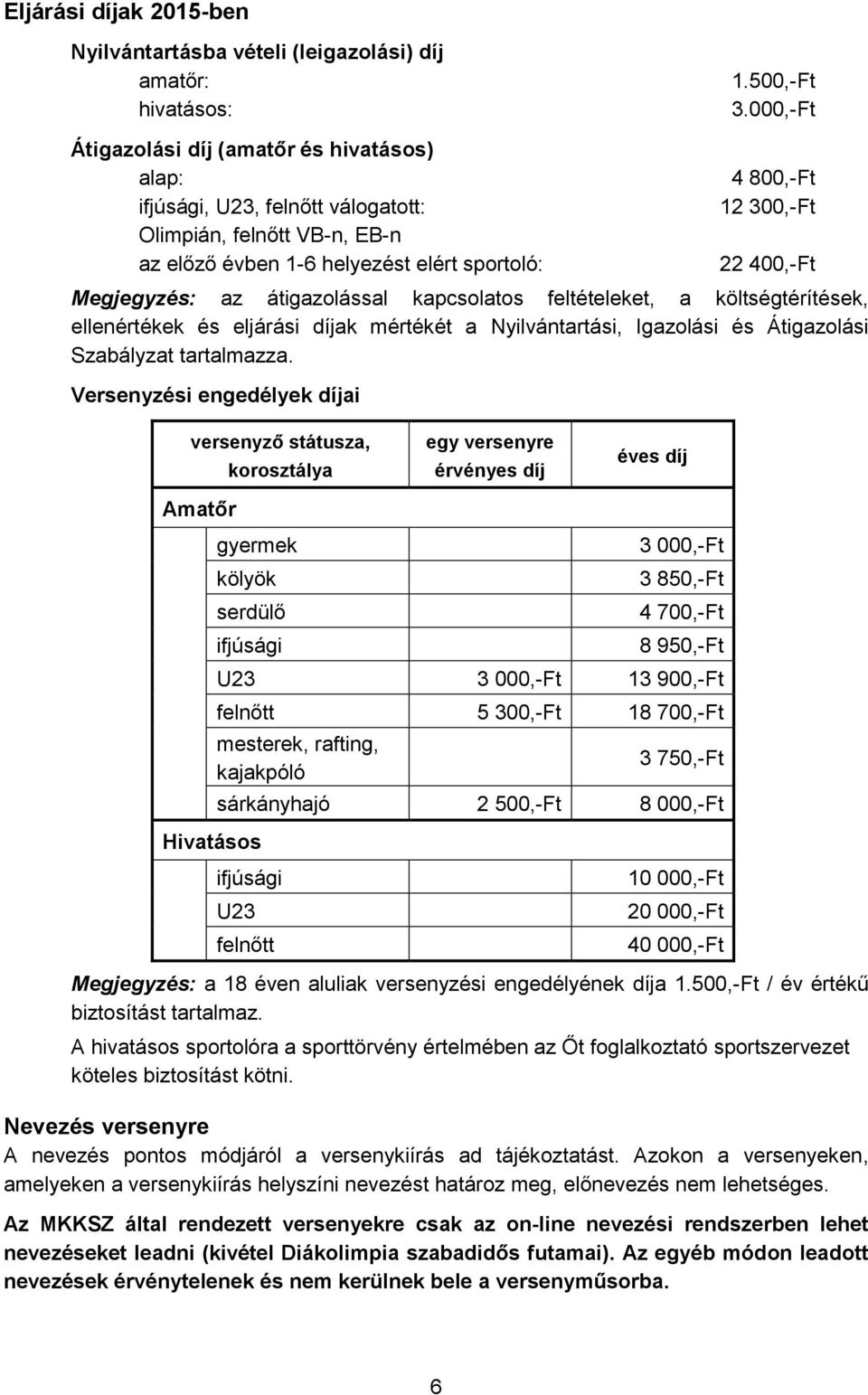 000,-Ft 4 800,-Ft 12 300,-Ft 22 400,-Ft Megjegyzés: az átigazolással kapcsolatos feltételeket, a költségtérítések, ellenértékek és eljárási díjak mértékét a Nyilvántartási, Igazolási és Átigazolási