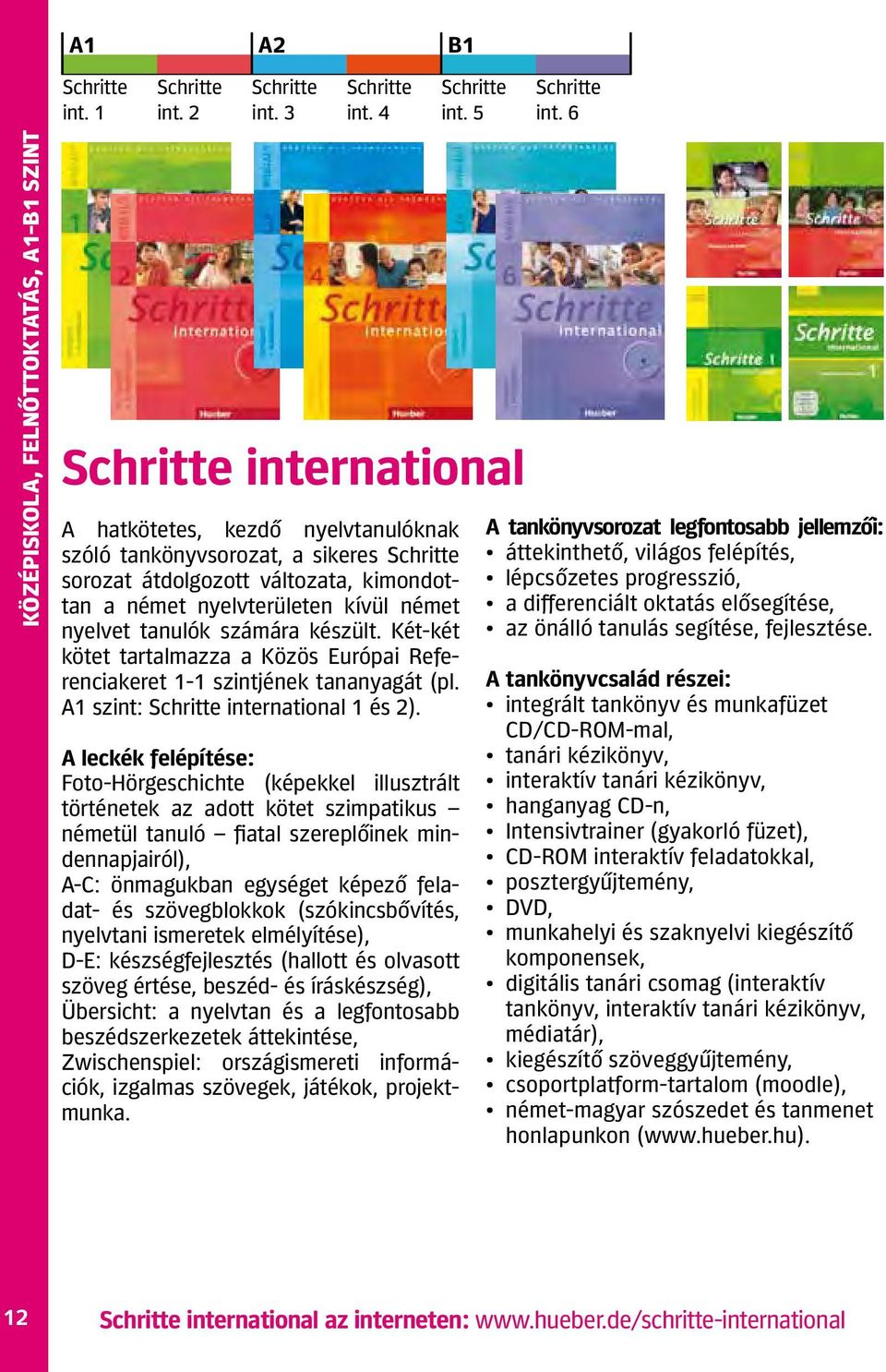 nyelvterületen kívül német nyelvet tanulók számára készült. Két-két kötet tartalmazza a Közös Európai Referenciakeret 1-1 szintjének tananyagát (pl. A1 szint: Schritte international 1 és 2).