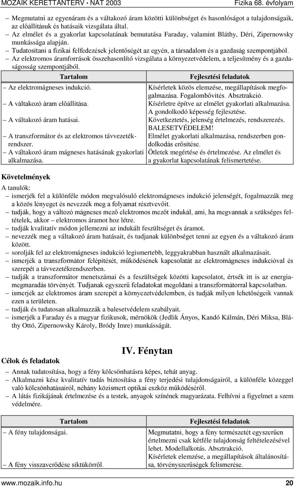 Tudatosítani a fizikai felfedezések jelentőségét az egyén, a társadalom és a gazdaság szempontjából.