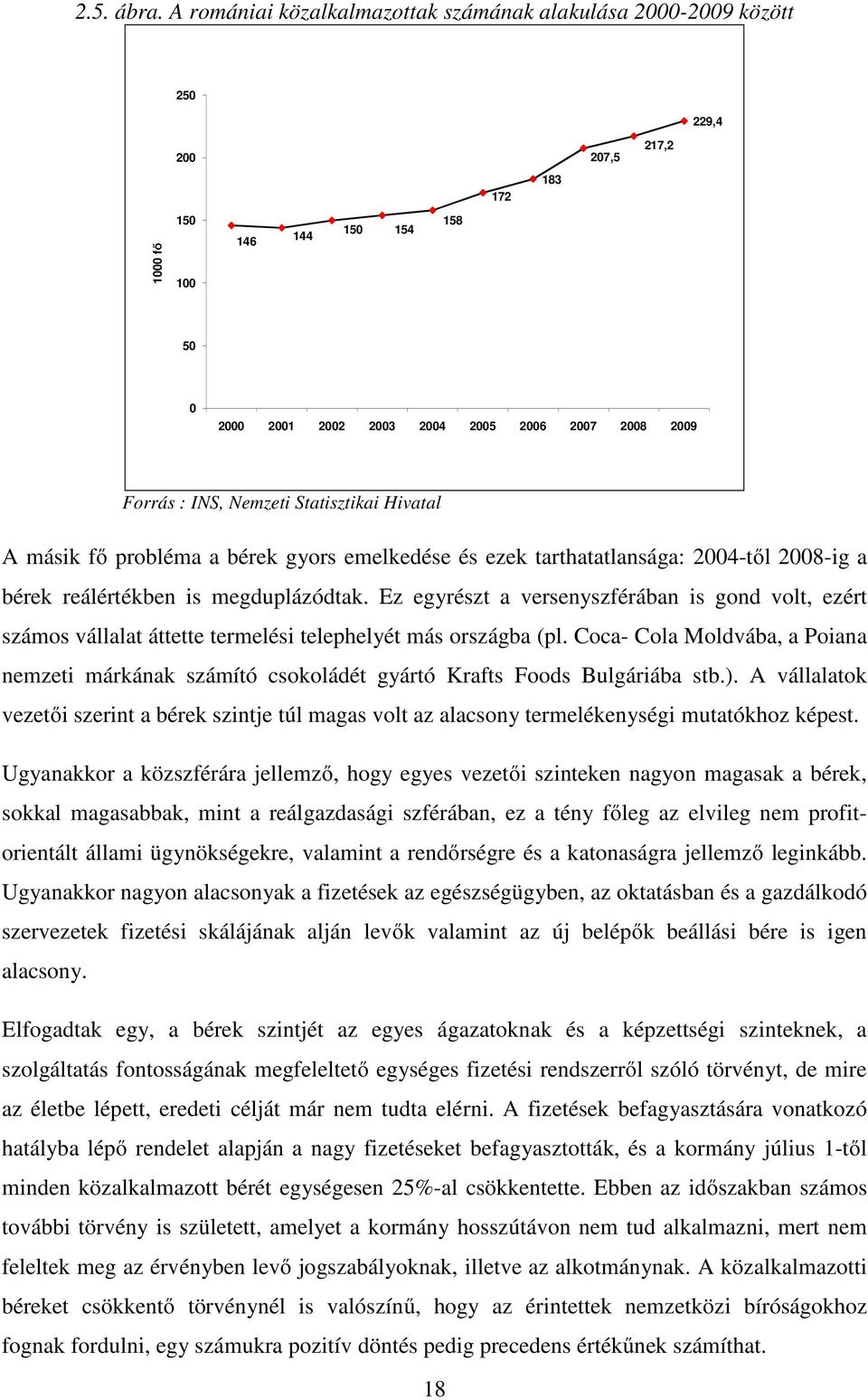 2007 2008 2009 Forrás : INS, Nemzeti Statisztikai Hivatal A másik fő probléma a bérek gyors emelkedése és ezek tarthatatlansága: 2004-től 2008-ig a bérek reálértékben is megduplázódtak.