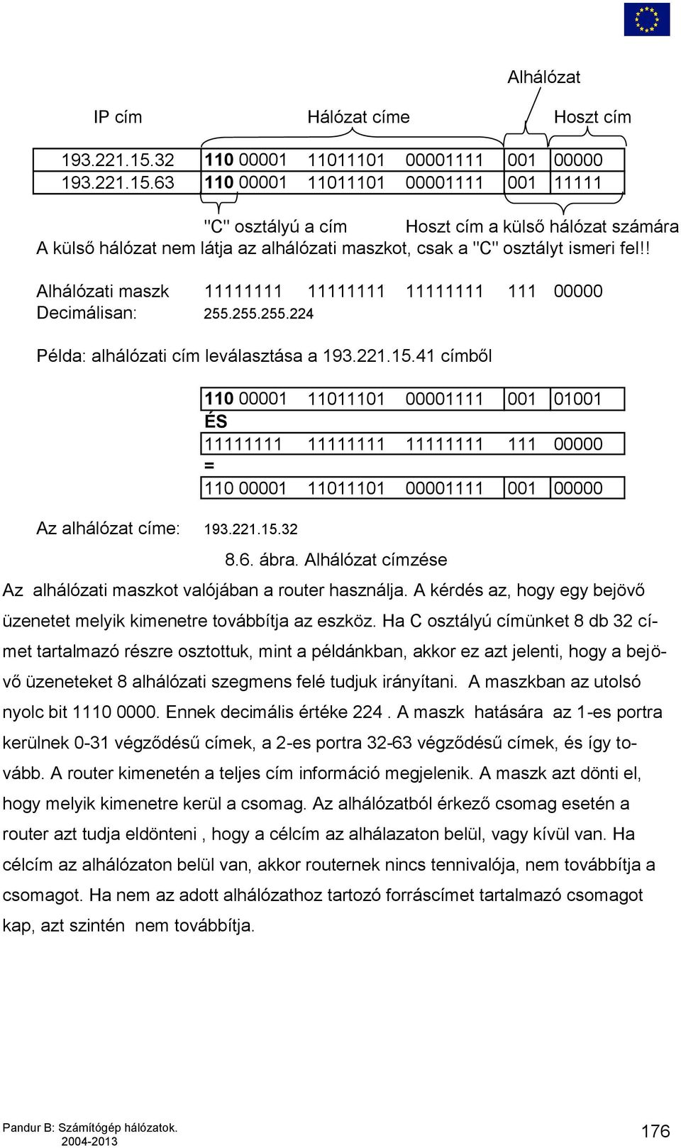 63 110 00001 11011101 00001111 001 11111 "C" osztályú a cím Hoszt cím a külső hálózat számára A külső hálózat nem látja az alhálózati maszkot, csak a "C" osztályt ismeri fel!