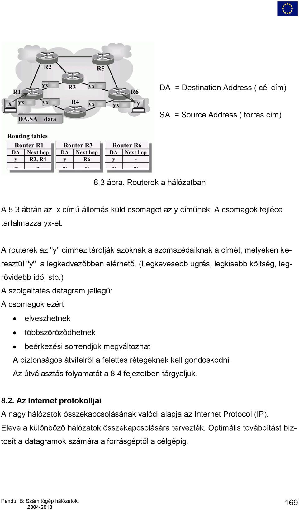) A szolgáltatás datagram jellegű: A csomagok ezért elveszhetnek többszöröződhetnek beérkezési sorrendjük megváltozhat A biztonságos átvitelről a felettes rétegeknek kell gondoskodni.