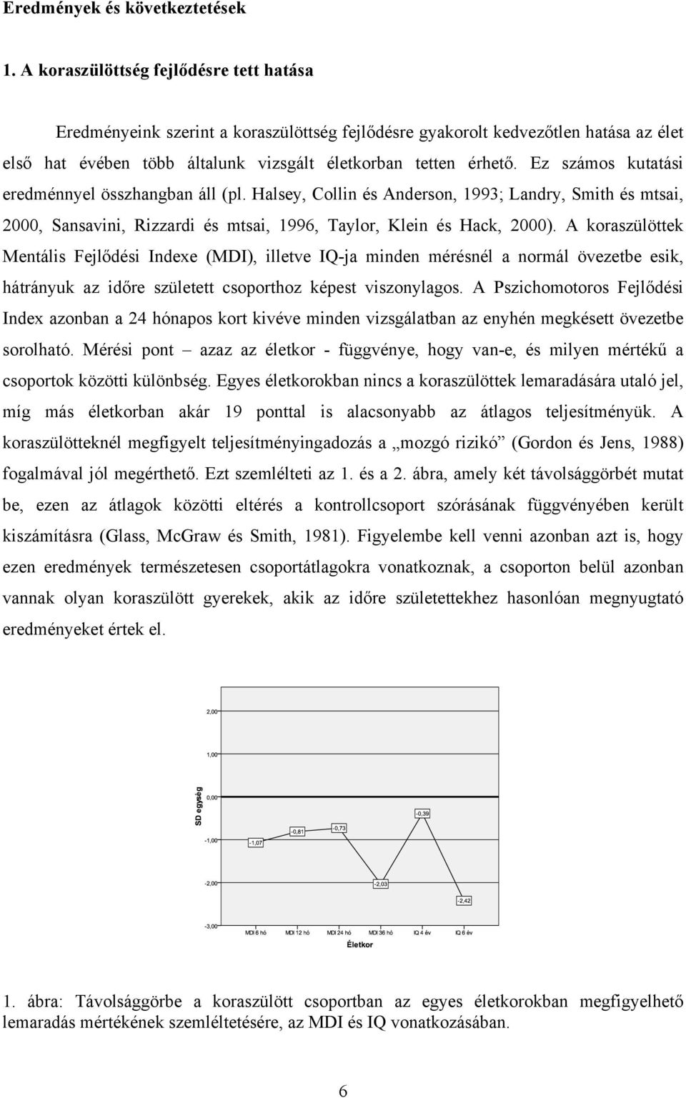 Ez számos kutatási eredménnyel összhangban áll (pl. Halsey, Collin és Anderson, 1993; Landry, Smith és mtsai, 2000, Sansavini, Rizzardi és mtsai, 1996, Taylor, Klein és Hack, 2000).