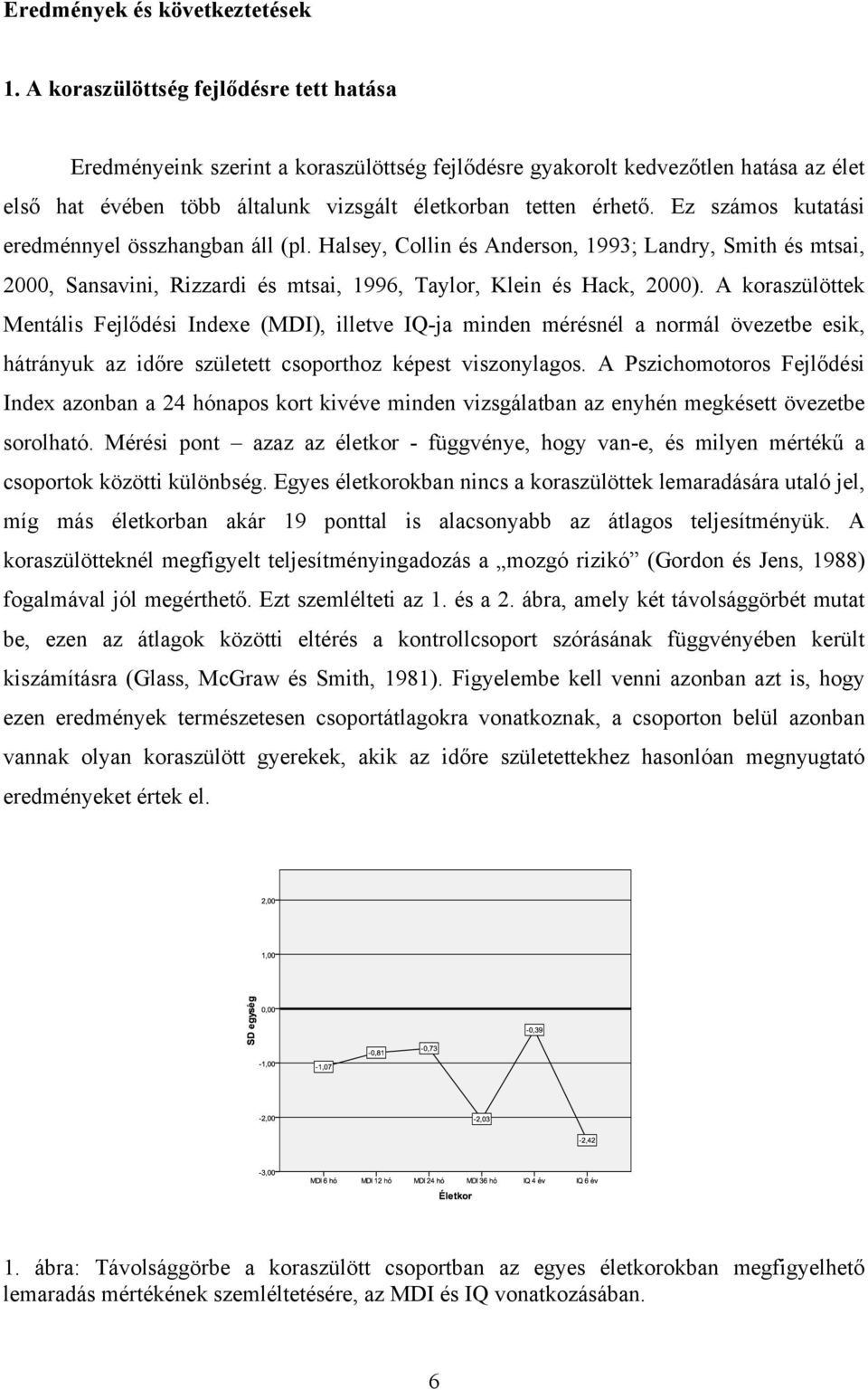 Ez számos kutatási eredménnyel összhangban áll (pl. Halsey, Collin és Anderson, 1993; Landry, Smith és mtsai, 2000, Sansavini, Rizzardi és mtsai, 1996, Taylor, Klein és Hack, 2000).