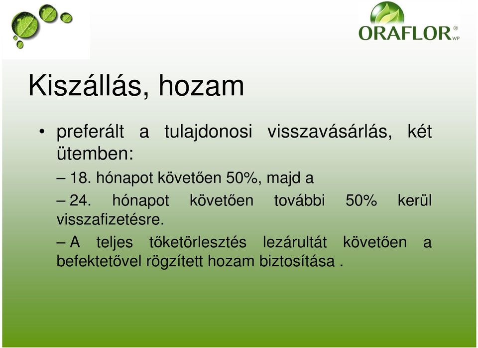 hónapot követően további 50% kerül visszafizetésre.